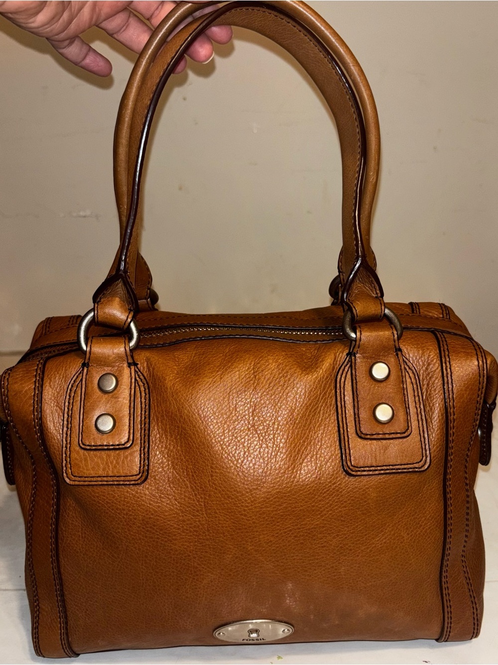 Vintage Brown Leather Fossil Marlow Satchel Purse - Picture 2 of 7